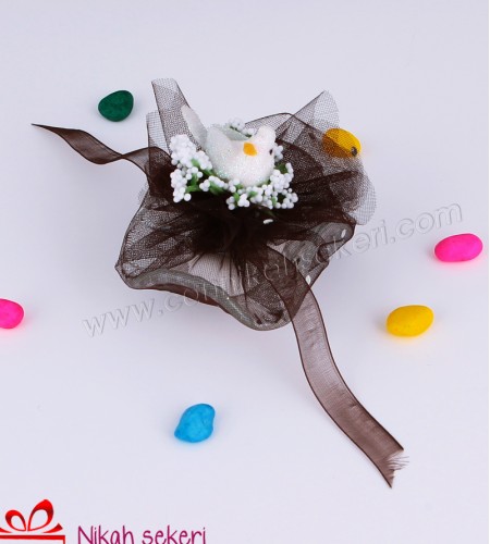 Kuşlu Papatya Cam Nikah Şekeri C79