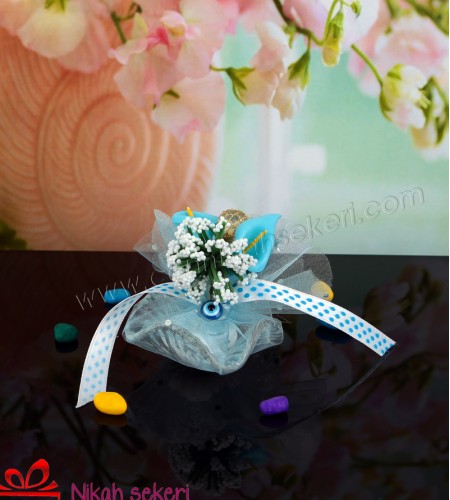 Mavi Galalı Cam Nikah Şekeri C66