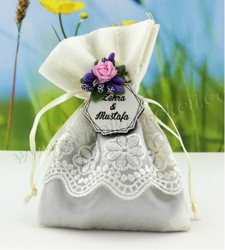 Saten Lavanta Kese Nikah Şekeri 